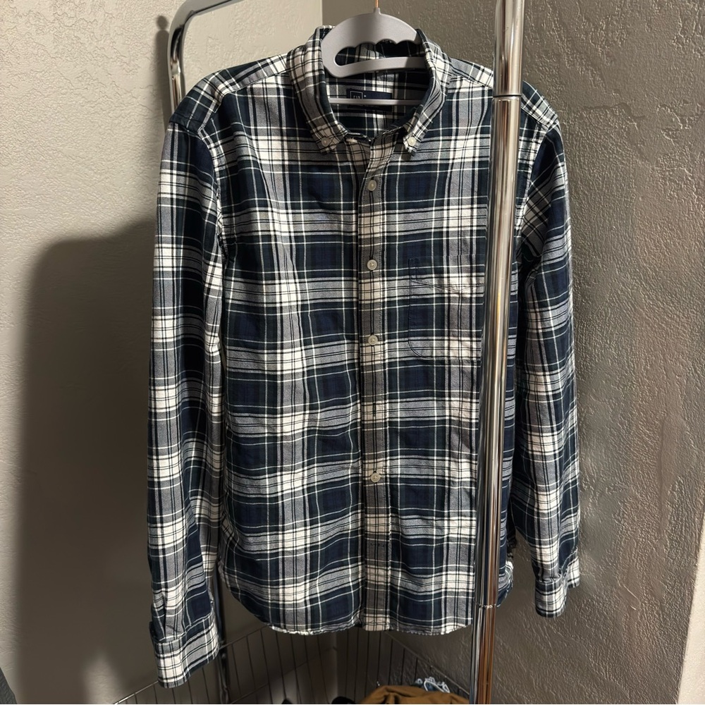 GAP Men's Blue and White Plaid Shirt Jacket